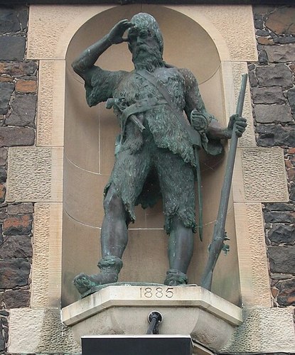 Statue of Alexander Selkirk at the site of his original house on Main Street, Lower Largo Fife, Scotland