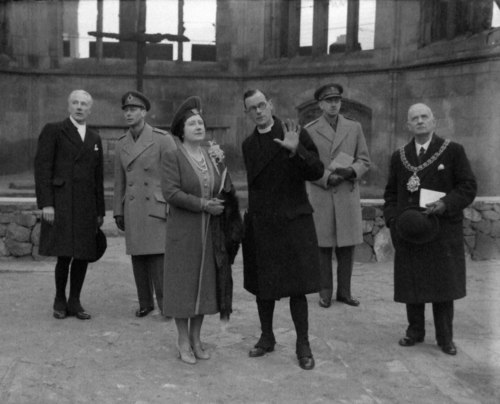 King George VI and Queen Elizabeth visit the ruins of Coventry Cathedral
