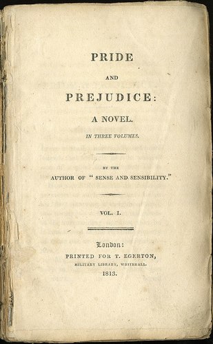 Title page from the first edition of the first volume of Pride and Prejudice