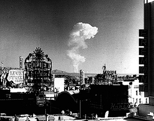 A mushroom cloud rising over the Vegas Strip.