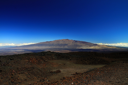 View of Mauna Kea from Mauna Loa Observatory. 