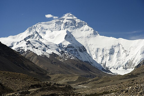 Mount Everest's north face, as seen from the path to the base camp.