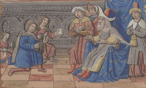 Marco Polo meeting Kublai Khan. 