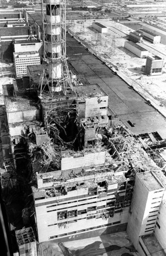 An image of the destroyed reactor at Chernobyl.