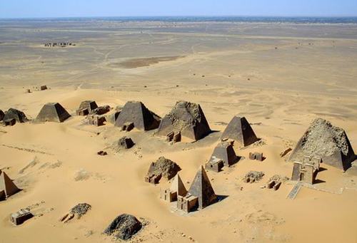 Aerial view of the Nubian pyramids at Meroe