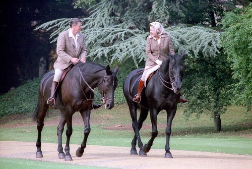 US President Ronald Reagan Riding Horses with Queen Elizabeth II, 1982