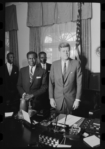 President John F. Kennedy and Prime Minister Milton Obote in the Oval Office.
