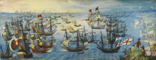 Elizabeth I Watching Defeat of Spanish Armada by an unknown artist, 16th century
